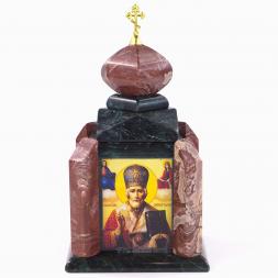 Шкатулка "Часовня" малая из лемезита и змеевика 11х11х20 см