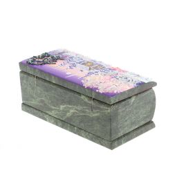 Шкатулка "Домик в зимнем лесу" камень змеевик 15х7,5х6 см