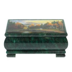 Шкатулка "Домик в осеннем лесу" из змеевика 16х8х7,5 см