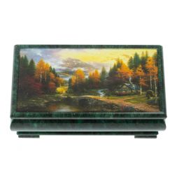 Шкатулка "Домик в осеннем лесу" из змеевика 16х8х7,5 см