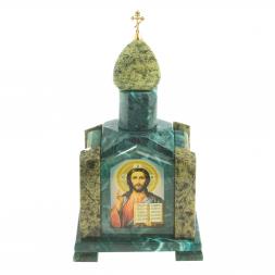 Шкатулка "Часовня" камень змеевик 14х14х24 см