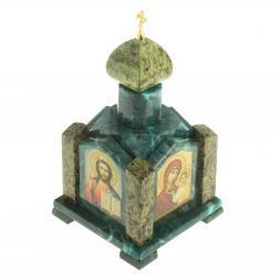 Шкатулка "Часовня" камень змеевик 14х14х24 см